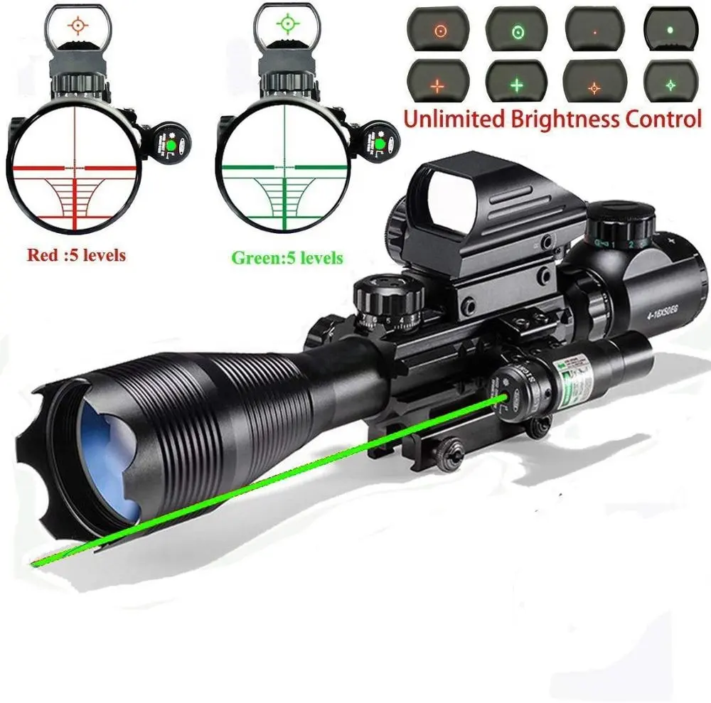 LUGER Âmbito Combo 4-16x50EG Duplo Iluminado Âmbito + Visão 4 Reticle Red/Green Dot com 20mm de Montagem