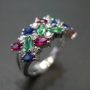 Anello Colorato con Tre File di Zirconi a Forma di Marquise per Donne, Gioiello da Dito alla Moda e Trendy - Product Image 1