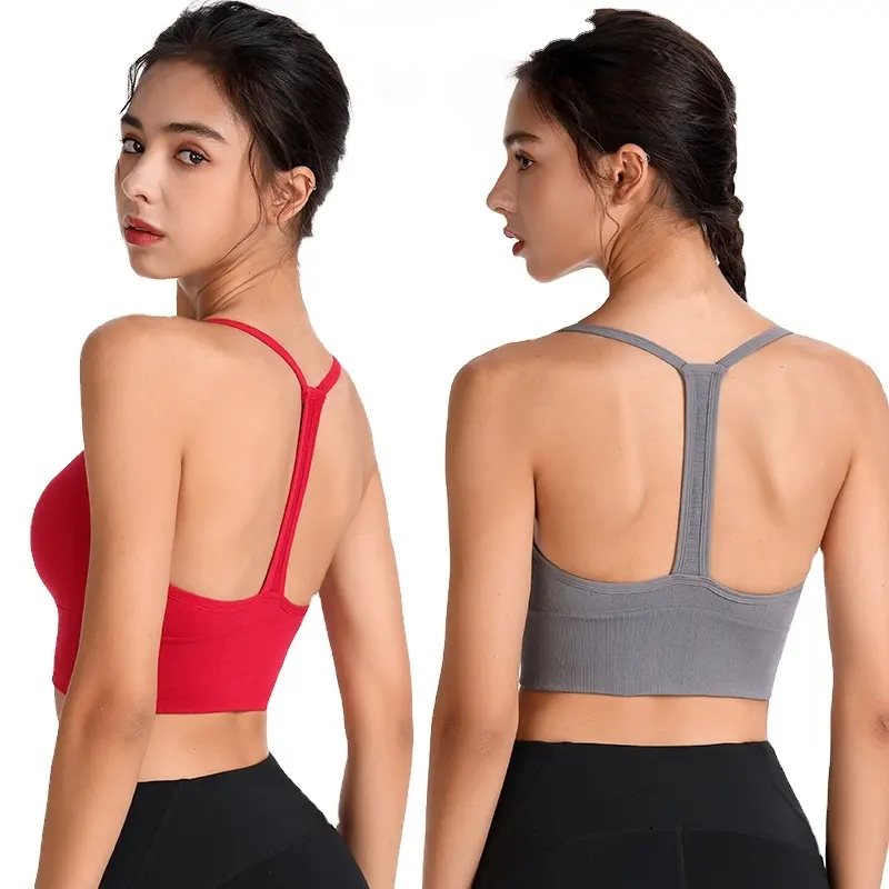 All'ingrosso In massa di supporto medio Yoga senza soluzione di continuità Racer Back Training reggiseno Y Back sport Sexy T Back reggiseno Yoga top Crop