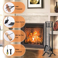 YISHU Premium 5 pièces en fer forgé ensemble d'outils de cheminée extérieur/intérieur accessoires de cheminée y compris support de brosse de Poker