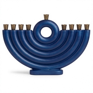 Modern <b>Blue</b> Resin Hanukkah Menorah 9-<b>Candle</b> Holder Decorative Jewish Judaica Religious Holiday <b>Candle</b> Stand - Product Image 1