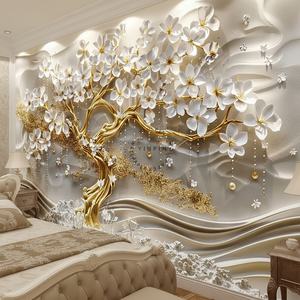 <span class=keywords><strong>Carta</strong></span> da <span class=keywords><strong>parati</strong></span> impermeabile rimovibile <span class=keywords><strong>carta</strong></span> da <span class=keywords><strong>parati</strong></span> stampa digitale soggiorno decorazione 3D fiori bianchi oro albero <span class=keywords><strong>carta</strong></span> da <span class=keywords><strong>parati</strong></span> in rilievo - Product Image 3