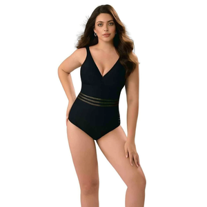 Costume da bagno intero HDJ Plus Size con controllo pancia, scollo a V profondo, aderente, nero 46/48 50/52 52/54 54/56 - Product Image 1