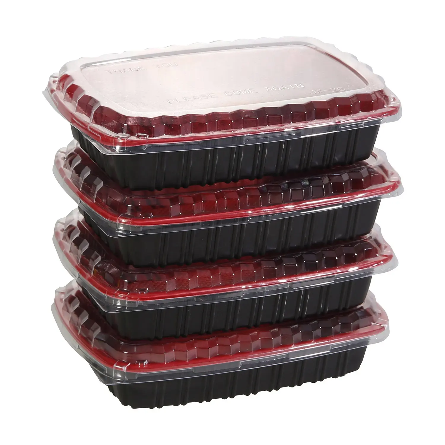 Contenedor de comida desechable para microondas, contenedor de comida con tapa transparente, Material PP, rojo y negro
