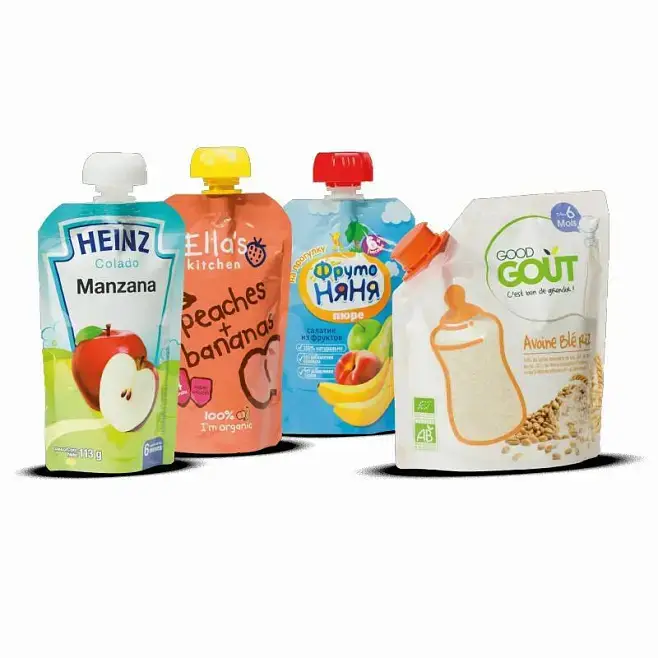 Wholesale Custom Printed Stand Up Pouch Reusable Squeeze Jelly Juice Doypack Applesauce Fruit Baby Puree Pouches Spout Pouch