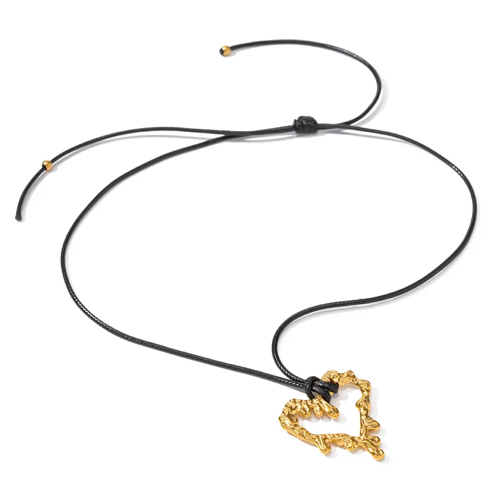 Mode trüben frei Schmuck 18 Karat vergoldet Edelstahl Schmuck Gold Herz Halskette schwarz gewachste Seil Choker Halskette