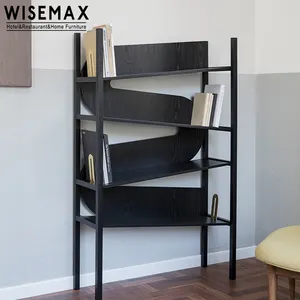 WISEMAX FURNITUREモダンなリビングルームの家具ハイブルーの木製金属4層の書斎用棚キャビネット