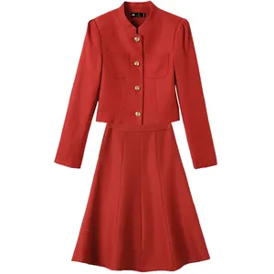 Ensemble de 2 pièces de haute qualité pour femmes, ensemble de bureau, col montant, jupe, Designs de costumes d'affaires pour femmes, vêtements de travail