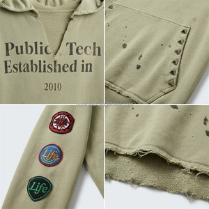 เสื้อฮู้ดดี้ผู้ชายแบบสวมหัว ผ้าฝ้าย 100% หนัก 400 กรัม สไตล์ลำลอง ตกแต่งด้วยการพิมพ์สกรีน ปักลาย และประดับด้วยหมุด - Product Image 2