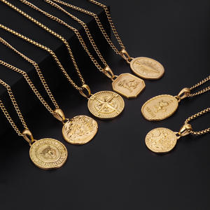 Erkekler takı yunan muska madalyon 18K altın paslanmaz çelik hayvan kılıç kurt aslan pusula İsa sikke Charm kolye kolye - Product Image 2