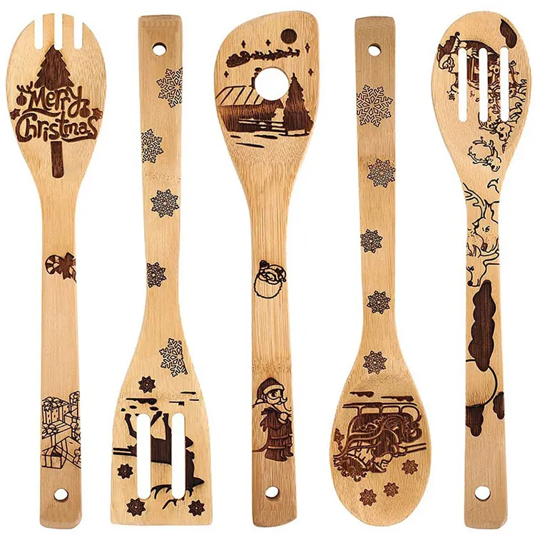 Eco amigable personalizado de madera de bambú accesorios de cocina vajilla utensilios de cocina juego de utensilios
