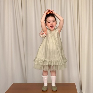 Vestito Estivo <span class=keywords><strong>per</strong></span> Bambine in Chiffon a Doppio Filato Lavorato <span class=keywords><strong>all</strong></span>'<span class=keywords><strong>Uncinetto</strong></span>, Stile Coreano Dolce Principessa, Novità 2026 - Product Image 1