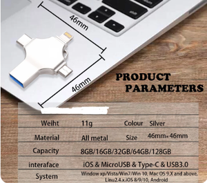 USB Flash Drive 256GB Lightning OTG Pen Drive 128GB Silver TYPE-C <strong>Memory</strong> <strong>Stick</strong> <strong>64GB</strong> <strong>4</strong> <strong>in</strong> <strong>1</strong> <strong>Micro</strong> USB <strong>Stick</strong> for Iphone - Product Image 4