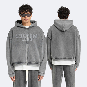 เสื้อฮู้ดโอเวอร์ไซส์แบบรูดซิปหน้าสำหรับผู้ชายเสื้อฮู้ด400gsm โอเวอร์ไซส์ผ้าฝ้าย100ซักได้ตามต้องการ - Product Image 1