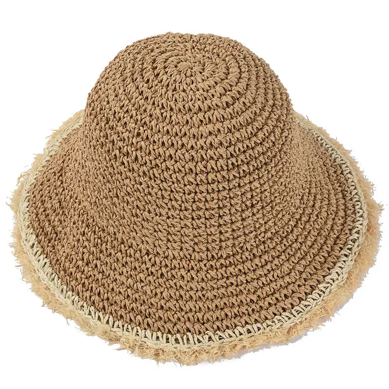 2022 Frühling Sommer Sonne Hüte für Frauen rundes Dach große Traufe Seetang Eimer Hut Damen Strand Strohhüte