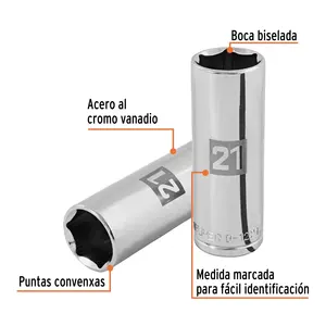 Juego de Llaves de Tubo de 21 mm, 6 Puntas, Accionamiento de 1/2'', Marca TRUPER - Product Image 2