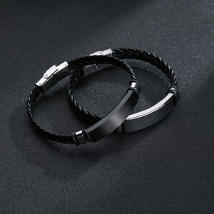 Wholesale Personal Engraved Stainless Steel Bracelet Jewelry Handmade Woven Leather Cuff Couple Bracelet for <b>Men</b> Stainless Steel - Product Image 2