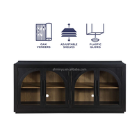 Console de salon 70 ''en bois de chêne américain Style bois massif Armoire à 4 portes en verre avec rotin pour buffet multimédia domestique