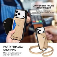 Minibook Pebble Grain Leather Handcrafted Genuine Leather Crossbody Phone case dengan Dompet untuk iphone 18 Pro Max Leather case