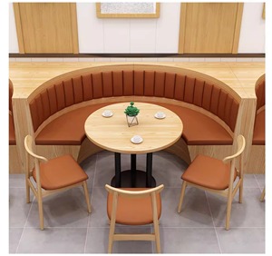 Modern Semicircular Leather Restaurant Bench Chair 4-Seater with Wooden <b>Table</b> for <b>Dining</b> Cafes Restaurants-Durable Eco-Friendly - Product Image 2