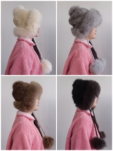 毛皮の帽子クラシック冬のキツネの毛皮ポンポンウシャンカ織りリアルミンク毛皮調整可能ユニセックス - Product Image 4