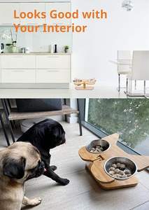 מתלה קערת כלבים מוגבהת עם קערת נירוסטה סט של 3 אכילה בעמידה, עיצוב ידידותי לחיות מחמד, מתאים לבולדוג צרפתי, פג - Product Image 4