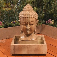 Grande fontaine d'eau en marbre personnalisée avec tête de bouddha Statue de bouddha de jardin en pierre noire naturelle