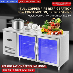 Réfrigérateur de comptoir en acier inoxydable à double porte vitrée, <span class=keywords><strong>table</strong></span> de travail réfrigérée, congélateur sous comptoir - Product Image 5