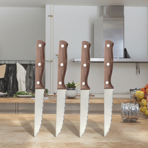 Comida ocidental reutilizável Bife Faca Especial Talheres Acácia Handle Faca de Cozinha Laser Logo Material do fabricante Metal