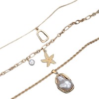 Nouveau collier à pendentif en forme d'étoile de mer et de coquillage en fausse perle océanique irrégulière, 3 pièces, pour femmes, bijoux superposés exquis, accessoires de mode