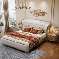 Lit double moderne minimaliste nordique en bois massif, style campagne américaine, cuir, luxe léger, pour chambre principale