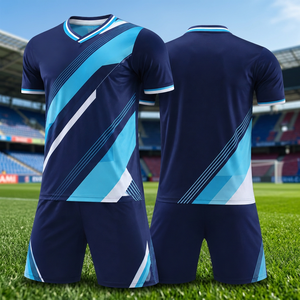Ensemble de maillot de volley-ball bleu géométrique pour hommes, col en V, manches courtes, évacuation de l'humidité, séchage rapide, vêtements de sport - Product Image 2