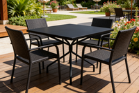 Table d'extérieur rectangulaire solide en aluminium de 31 pouces, résistante aux intempéries, avec design de pieds géométriques pour hôtel et complexe hôtelier