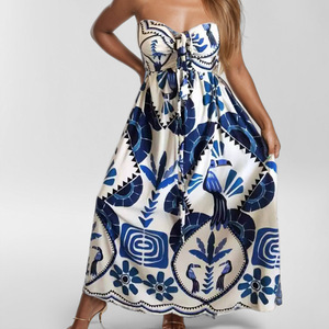 Hot Fornecedor Online Bulk Buying Made in China Halter Neck das mulheres Floral Impresso Casual Summer <span class=keywords><strong>Party</strong></span> Dress 100% Algodão Chiffon - Product Image 3