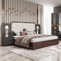 Ensemble de meubles de chambre à coucher de luxe moderne, cadre en bois, finition gris brillant, lit king size, suite de chambre principale, ensembles de meubles de chambre à coucher turcs