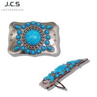 Boucle de ceinture automatique vintage bohème en alliage de zinc incrustée de turquoise pour ceintures en cuir de cowboy western