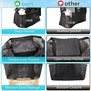 Bolsa de Playa de Malla de Nailon de Gran Capacidad con 8 Bolsillos y Cierre de Cordón, para Guardar Juguetes de Baño, Ideal para Viajes a la Playa y Vacaciones - Product Image 4
