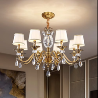 Lustres VH à 8 lumières de style français pour salon de villa, éclairage décoratif, abat-jour en tissu, en laiton