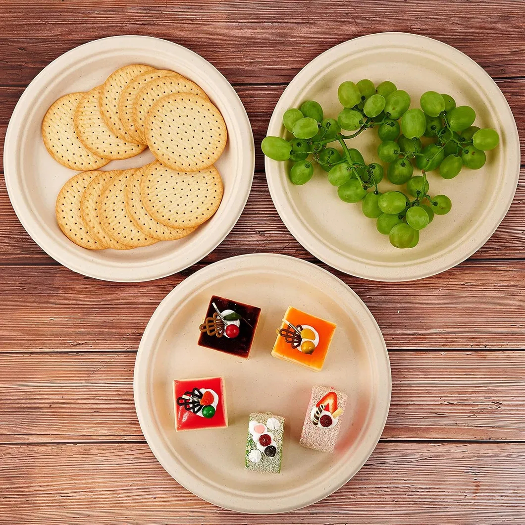 Eco-friendly Food Grade Biodegradable Craft Paper Round Dinner Party Plates for Sandwiches Pizza Hamburgers & Chicken