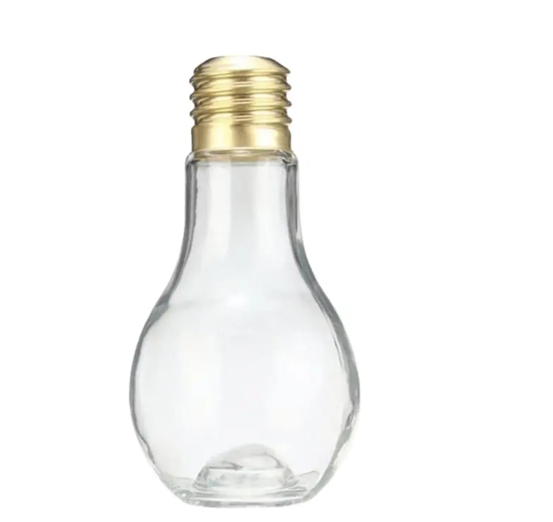 100ml 250ml 500ml Unique Shape LED Light Plastic PET Drink Beverage Juice Coffee Light Bulb Plastic juice Bottle with Lid