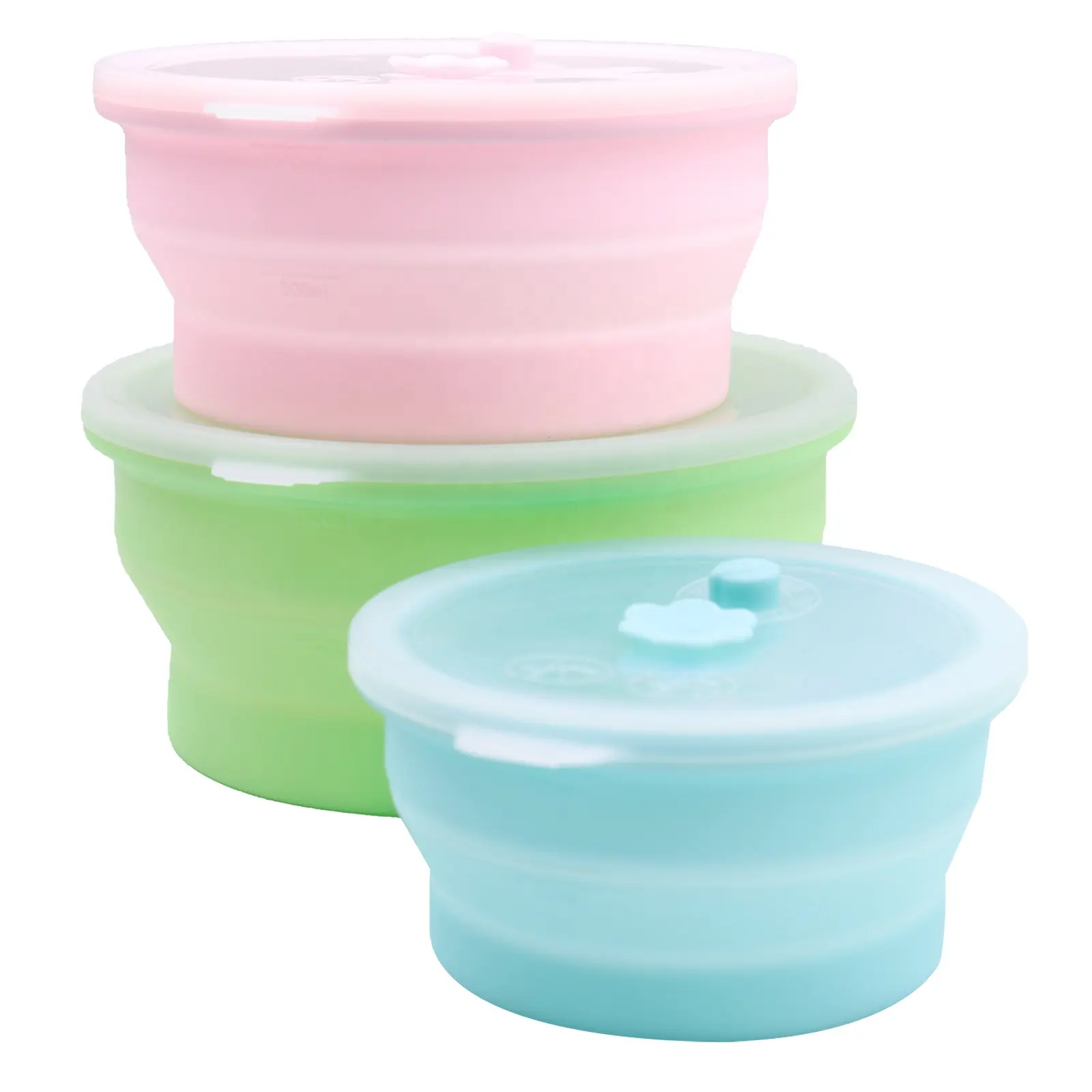 Set Of 4 Outdoor Collapsible Silicone Lunch Box für Kids Folding Round Lunch Box Silicone Lid