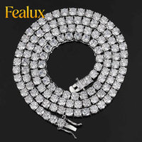 Fealux Bijoux fins Hip Hop Or blanc Argent 925 Chaîne Moissanite VVS Diamant Chaîne Tennis Bracelet Collier pour Hommes Femmes