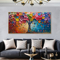 Coloré 3D Impasto Texturé Arbre Peinture Toile Paysage Contemporain Rêveur Vibrant Mur Art Salon Huilé Toile Art