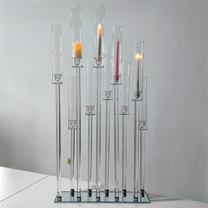 High Quality Large Crystal Wedding Candle Holder 9 Arms Candelabra Tall Tube Clear <strong>Glass</strong> <strong>Candlestick</strong> for Table Centerpieces - Product Image 3