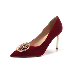 <b>Red</b> Pointed Toe Stiletto <b>Heel</b> Pumps With Buckle Decoration Elegant Wedding Shoes For Bride And Bridesmaid - Product Image 5
