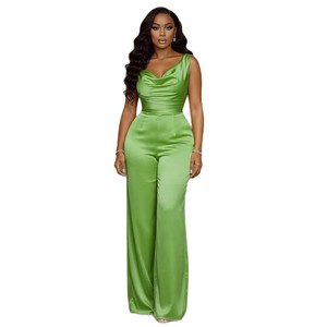 <span class=keywords><strong>Combinaison</strong></span> en satin or champagne BR6601 sans manches, col swing, taille haute, <span class=keywords><strong>pantalon</strong></span> large pour femmes - Product Image 5