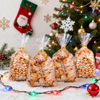 Kerstmis OPP cellofaan traktatiezakjes, transparante snoep- en koekjesgeschenkzakjes met draadjes, groothandel