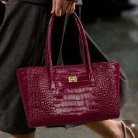 Nouveau sac fourre-tout en PU à motif crocodile, grande capacité, doublure en polyester, sac à main de style mallette 2026 pour trajets quotidiens, porté épaule/bandoulière