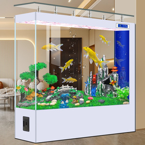 Akuarium Ikan Hias Ruang Tamu Besar Kristal Emas Kaca Ultra-jernih Model Baru 2026 Langsung dari Pabrik - Product Image 2