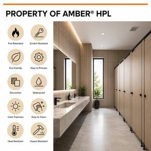Panneau de cloison WC HPL 12 mm de haute qualité pour salle de bain, séparateur de toilettes pour immeuble de bureaux, fabricant Amber, design moderne - Product Image 3